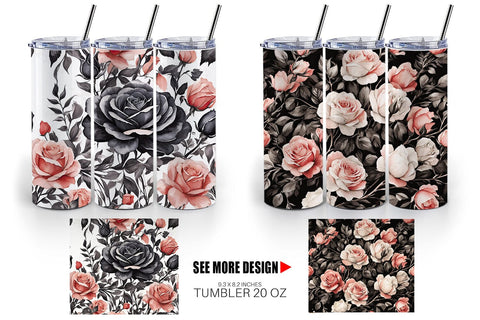 Tumbler Wrap Black Rose Pattern Sublimation artnoy 