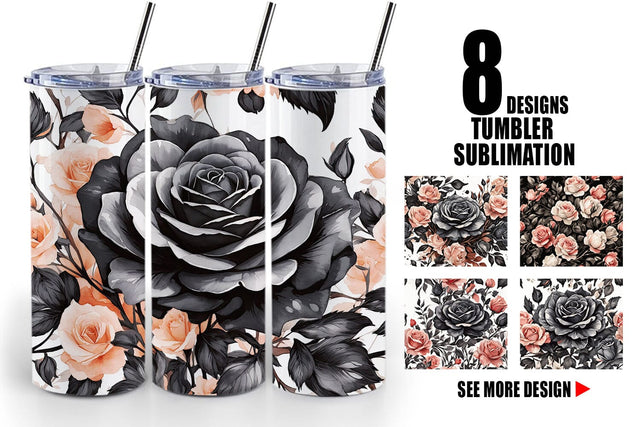 Tumbler Wrap Black Rose Pattern Sublimation artnoy 