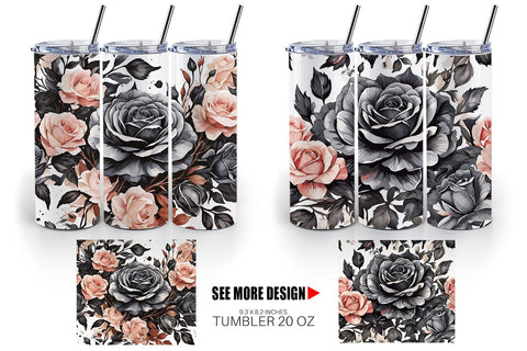 Tumbler Wrap Black Rose Pattern Sublimation artnoy 