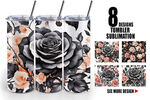 Tumbler Wrap Black Rose Pattern Sublimation artnoy 