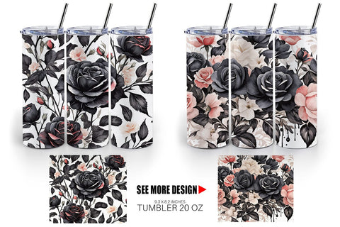 Tumbler Wrap Black Rose Pattern Sublimation artnoy 