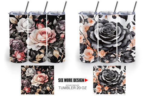 Tumbler Wrap Black Rose Pattern Sublimation artnoy 