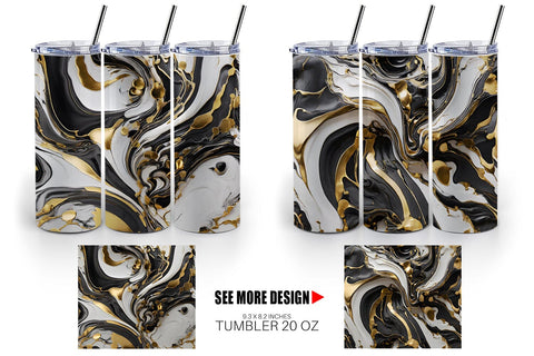 Tumbler Wrap Black White Marble Gold Sublimation artnoy 