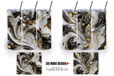 Tumbler Wrap Black White Marble Gold Sublimation artnoy 