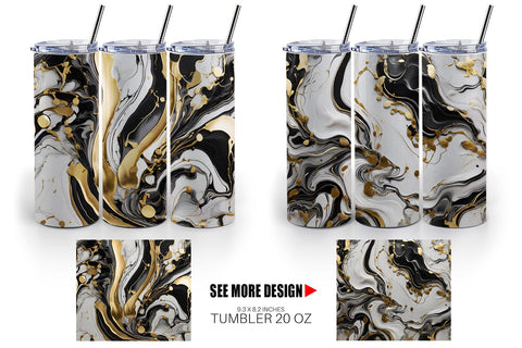 Tumbler Wrap Black White Marble Gold Sublimation artnoy 