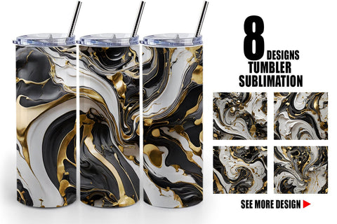 Tumbler Wrap Black White Marble Gold Sublimation artnoy 