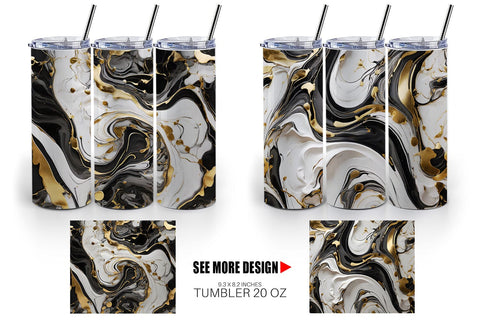 Tumbler Wrap Black White Marble Gold Sublimation artnoy 