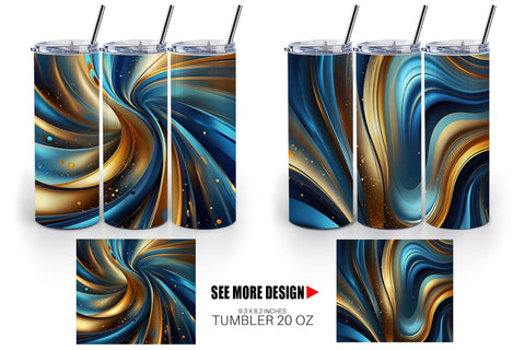 Tumbler Wrap Blue and Gold Swirl Sublimation artnoy 