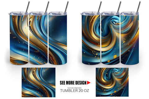 Tumbler Wrap Blue and Gold Swirl Sublimation artnoy 