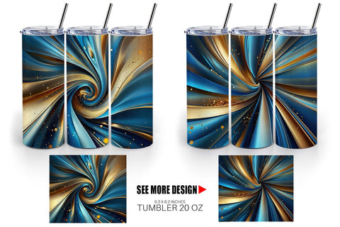 Tumbler Wrap Blue and Gold Swirl Sublimation artnoy 