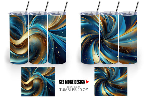 Tumbler Wrap Blue and Gold Swirl Sublimation artnoy 