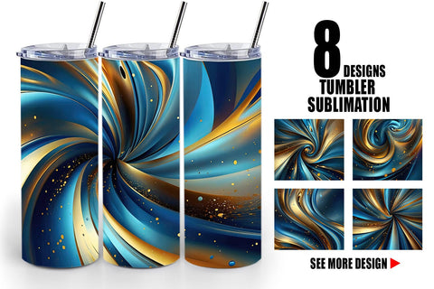 Tumbler Wrap Blue and Gold Swirl Sublimation artnoy 