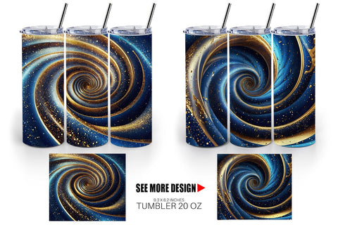 Tumbler Wrap Blue and Gold Vortex Sublimation artnoy 