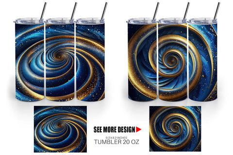 Tumbler Wrap Blue and Gold Vortex Sublimation artnoy 