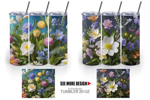 Tumbler Wrap Botanical Spring Flowers Sublimation artnoy 