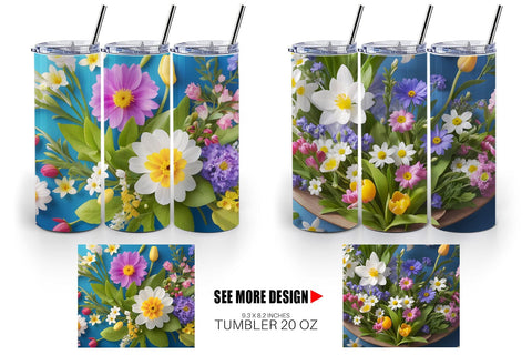 Tumbler Wrap Botanical Spring Flowers Sublimation artnoy 