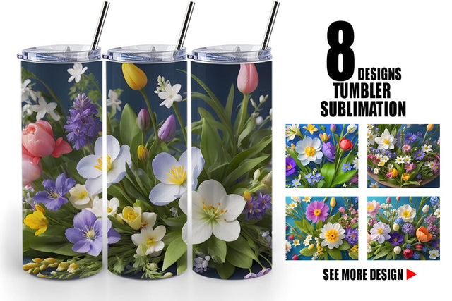 Tumbler Wrap Botanical Spring Flowers Sublimation artnoy 