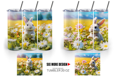 Tumbler Wrap Bunny and Daisies Sublimation artnoy 