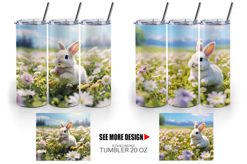 Tumbler Wrap Bunny and Daisies Sublimation artnoy 