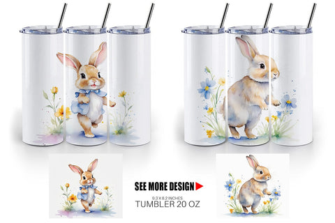 Tumbler Wrap Bunny in Summer Watercolor Sublimation artnoy 