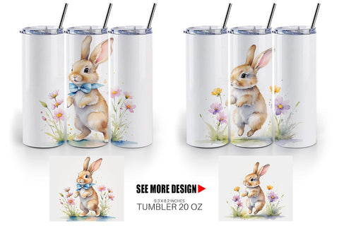 Tumbler Wrap Bunny in Summer Watercolor Sublimation artnoy 