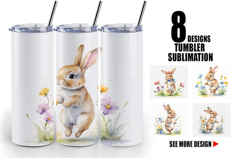 Tumbler Wrap Bunny in Summer Watercolor Sublimation artnoy 
