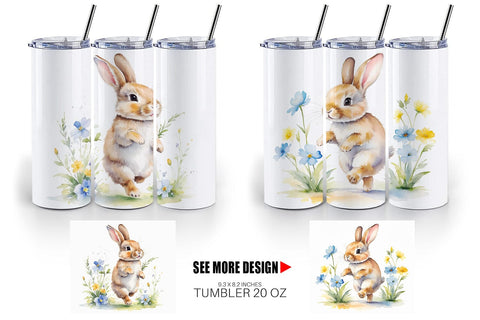 Tumbler Wrap Bunny in Summer Watercolor Sublimation artnoy 