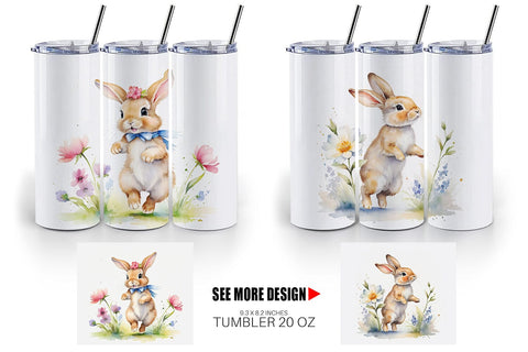 Tumbler Wrap Bunny in Summer Watercolor Sublimation artnoy 