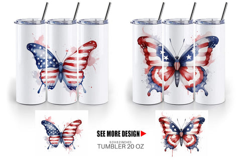 Tumbler Wrap Butterfly 4th of July Sublimation artnoy 