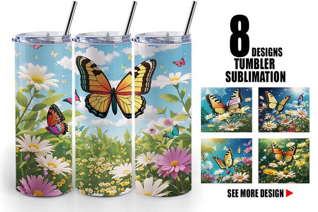 Tumbler Wrap Butterfly and Wildflowers Sublimation artnoy 