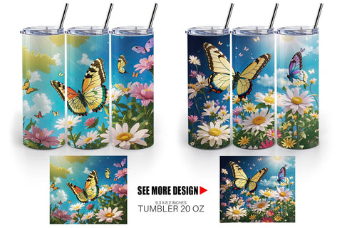 Tumbler Wrap Butterfly and Wildflowers Sublimation artnoy 