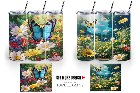 Tumbler Wrap Butterfly and Wildflowers Sublimation artnoy 