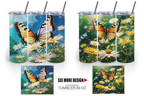 Tumbler Wrap Butterfly and Wildflowers Sublimation artnoy 