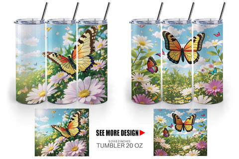 Tumbler Wrap Butterfly and Wildflowers Sublimation artnoy 