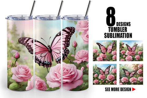 Tumbler Wrap Butterfly Pink and Flower Sublimation artnoy 