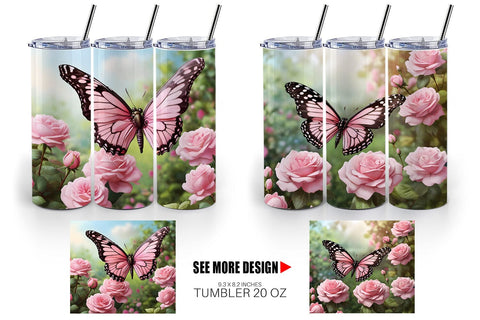 Tumbler Wrap Butterfly Pink and Flower Sublimation artnoy 