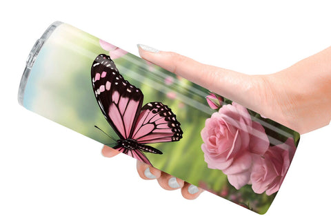 Tumbler Wrap Butterfly Pink and Flower Sublimation artnoy 