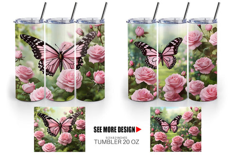 Tumbler Wrap Butterfly Pink and Flower Sublimation artnoy 
