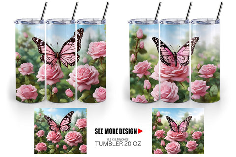 Tumbler Wrap Butterfly Pink and Flower Sublimation artnoy 
