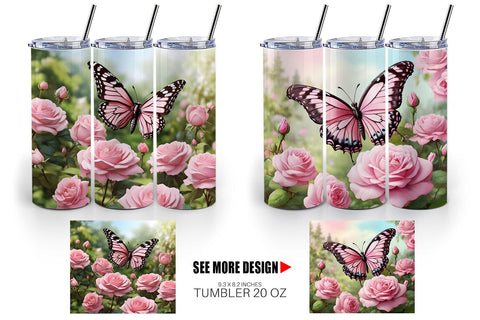 Tumbler Wrap Butterfly Pink and Flower Sublimation artnoy 