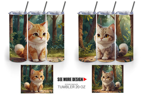 Tumbler Wrap Cartoon Cat in Forest Sublimation artnoy 