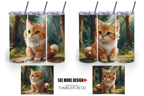 Tumbler Wrap Cartoon Cat in Forest Sublimation artnoy 