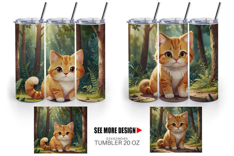 Tumbler Wrap Cartoon Cat in Forest Sublimation artnoy 