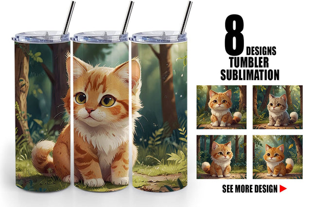 Tumbler Wrap Cartoon Cat in Forest Sublimation artnoy 