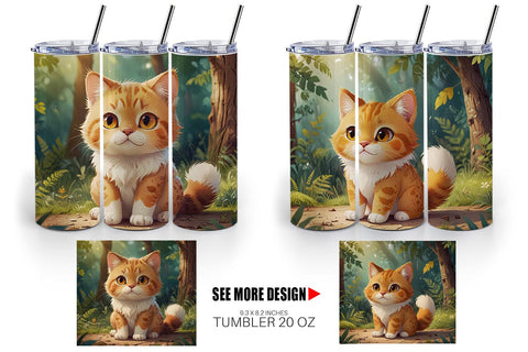 Tumbler Wrap Cartoon Cat in Forest Sublimation artnoy 