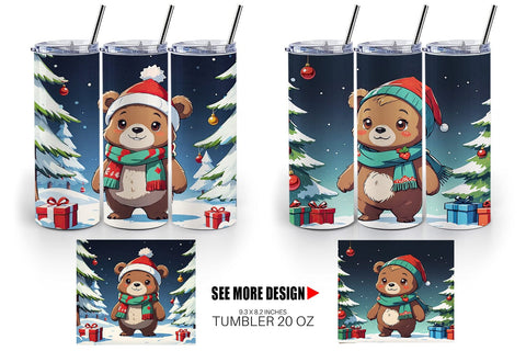 Tumbler Wrap Cartoon Christmas Bear Sublimation artnoy 