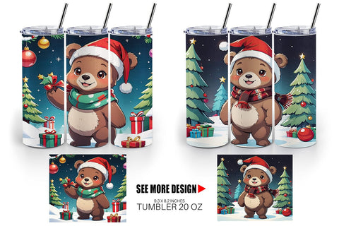 Tumbler Wrap Cartoon Christmas Bear Sublimation artnoy 