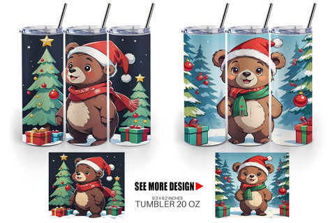 Tumbler Wrap Cartoon Christmas Bear Sublimation artnoy 