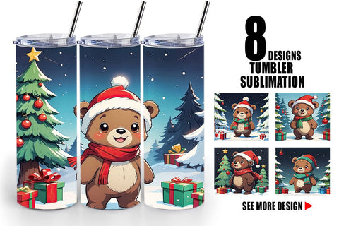 Tumbler Wrap Cartoon Christmas Bear Sublimation artnoy 