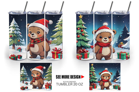 Tumbler Wrap Cartoon Christmas Bear Sublimation artnoy 